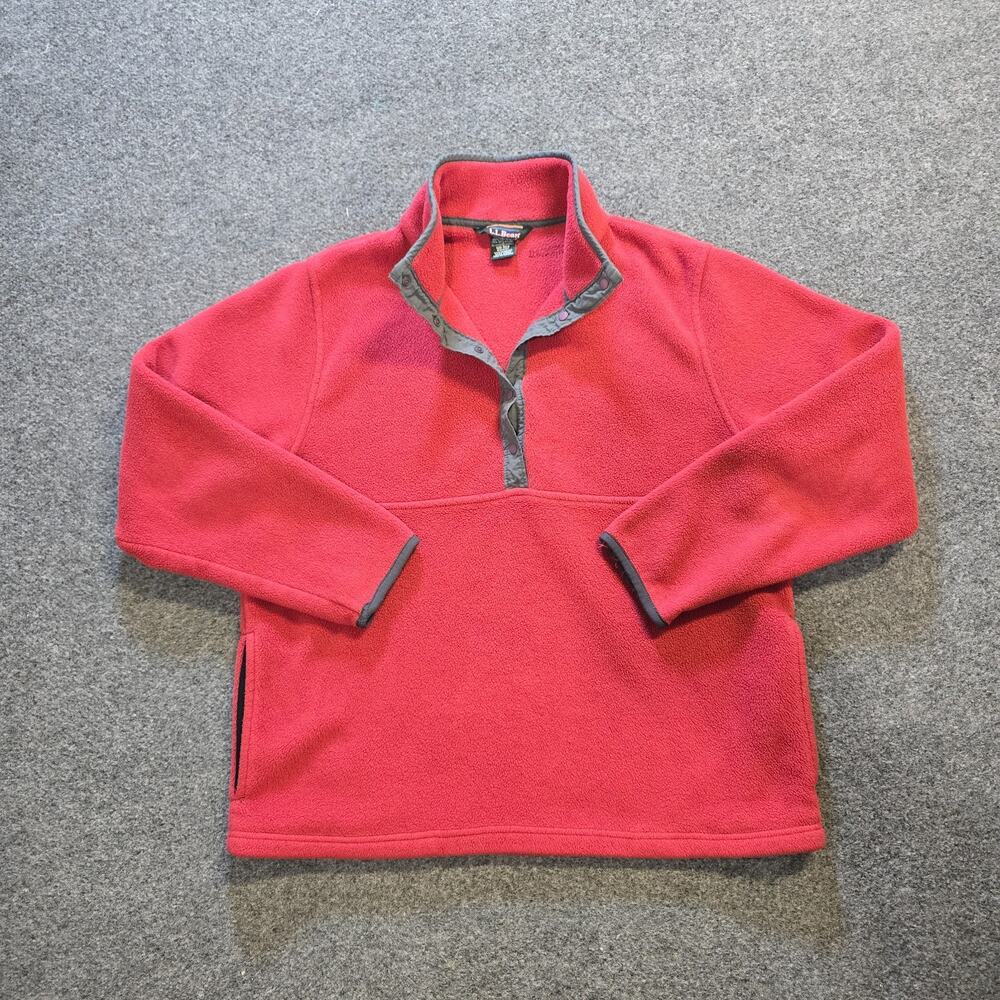 Vintage LL Bean Sweater Womens Size Medium Red Fleece 1/4 Snap Casual Capsule